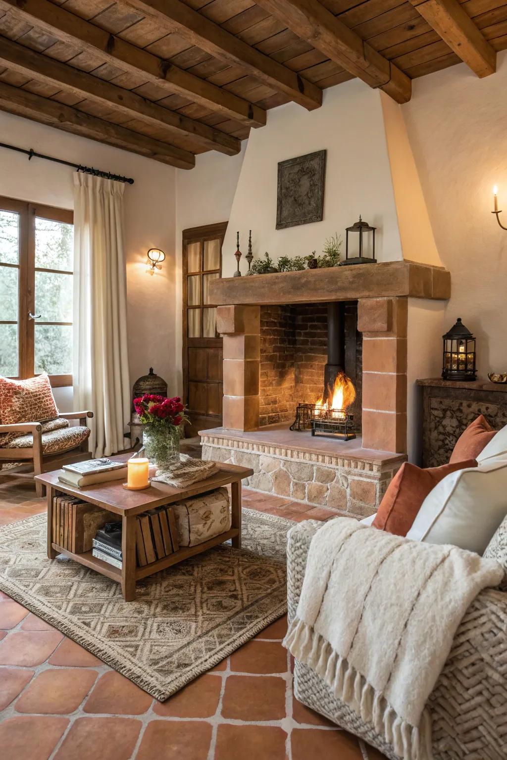 Terracotta tiles add warmth and a rustic charm.