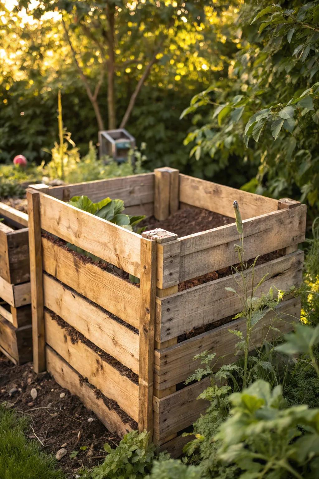Transform kitchen scraps into garden gold with this beautifully crafted pallet compost bin.