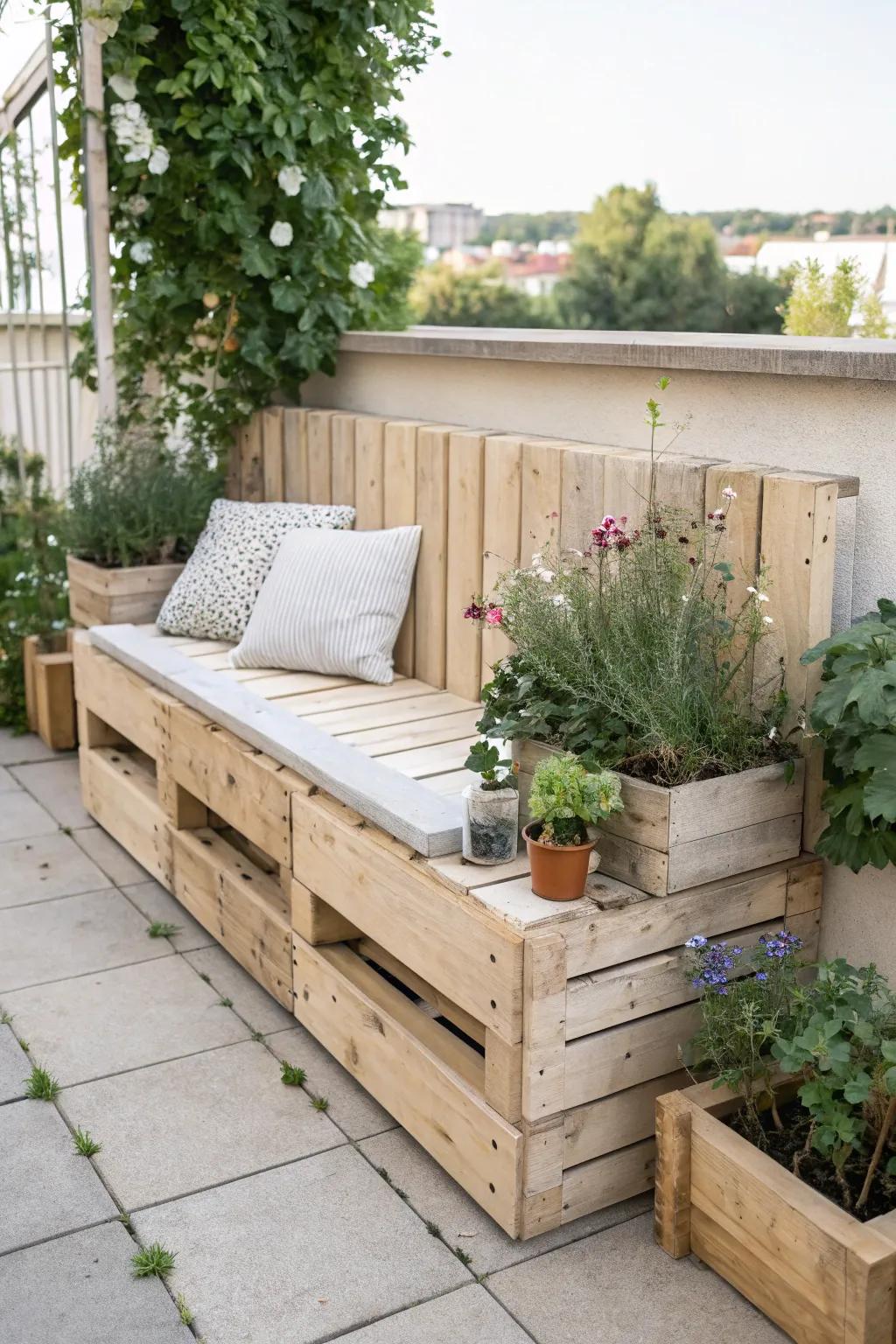Transform your outdoor space with this chic upcycled seat and garden—where minimalist design meets boho flair.