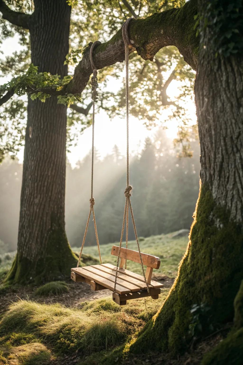 Elevate your relaxation with a nature-integrated pallet swing, blending craftsmanship and the great outdoors.