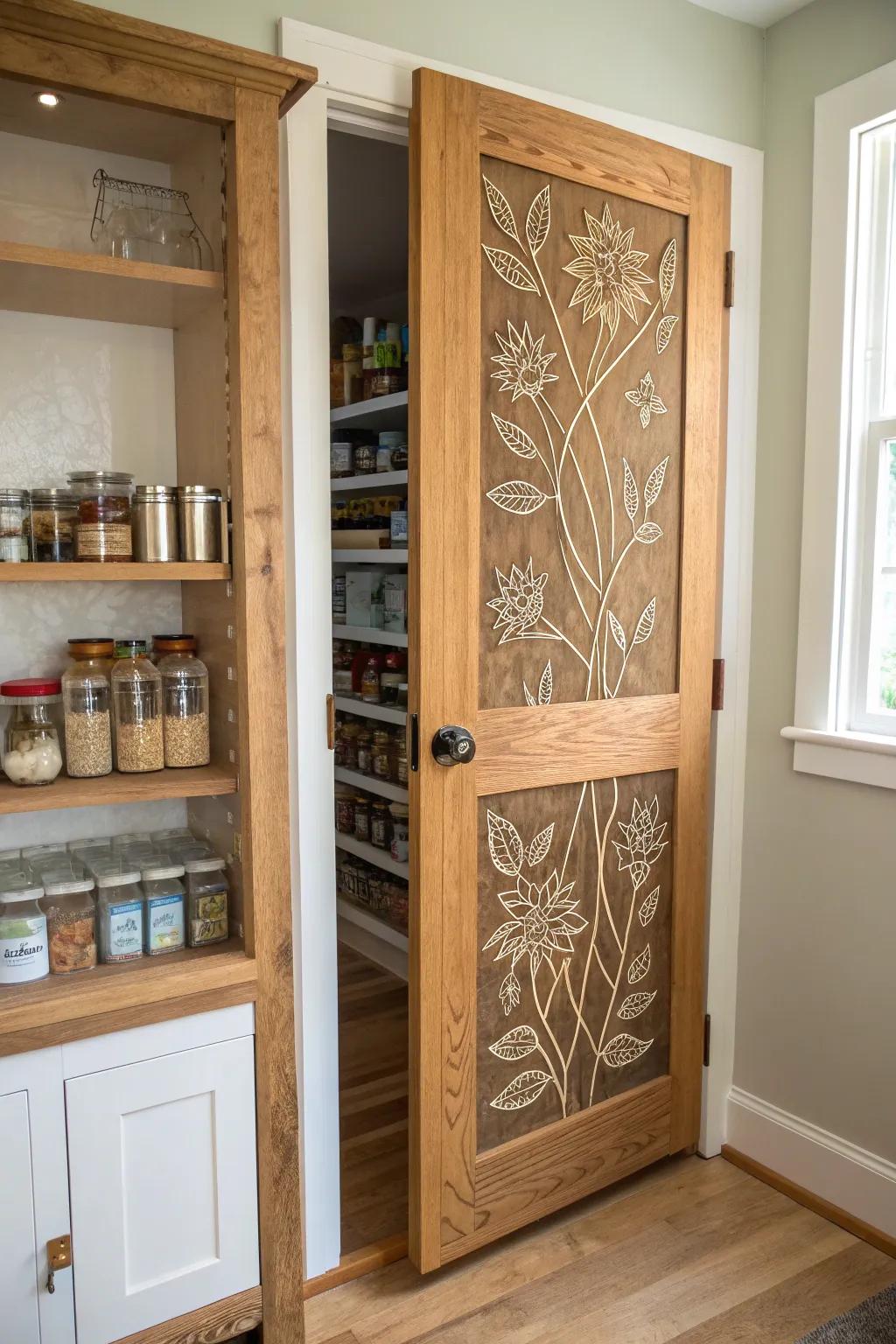 Elevate your pantry with a laser-engraved floral touch—where craftsmanship meets minimalist beauty.
