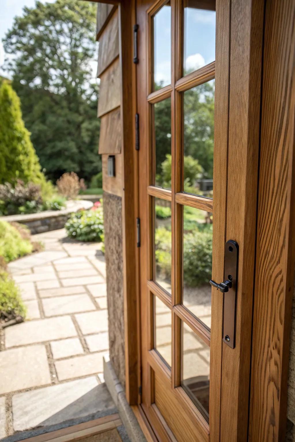 Embrace the warmth of nature with exquisitely crafted wooden patio doors.