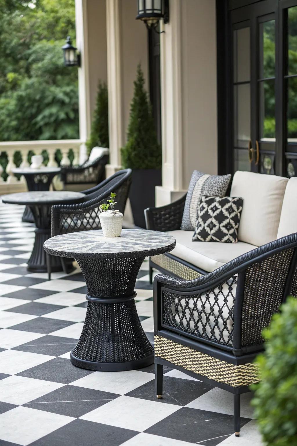 Black and white contrasts offer a timeless, chic look.