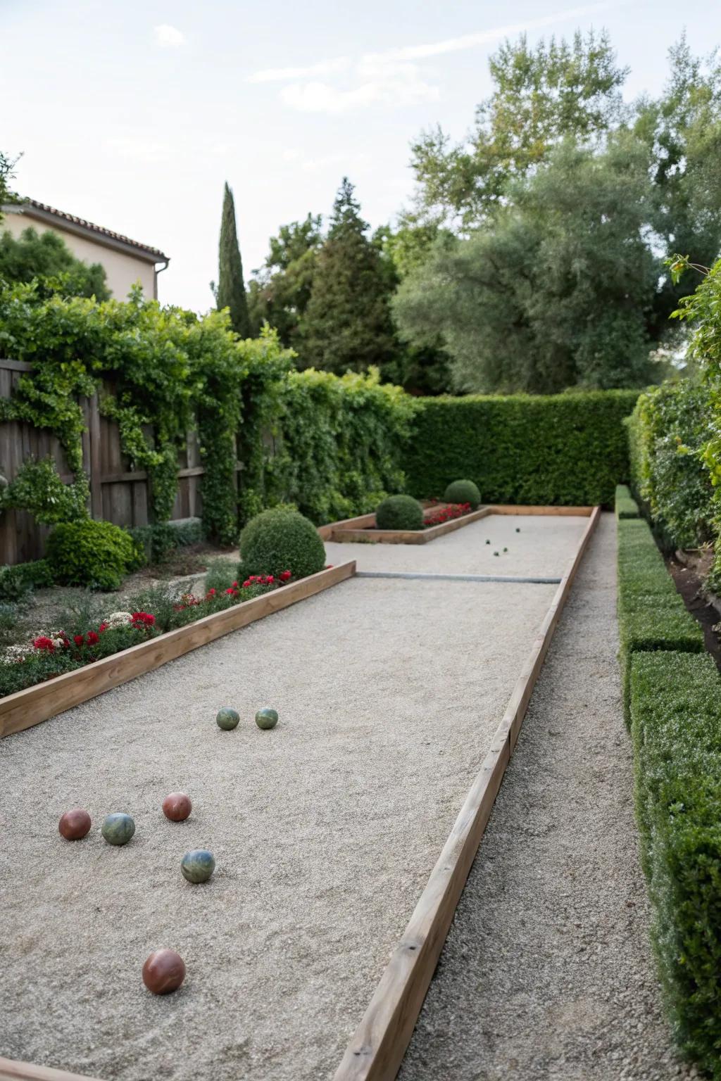 Game on with a charming bocce ball court.
