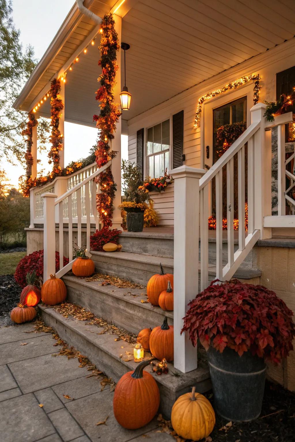 Seasonal touches keep the porch looking fresh and festive.