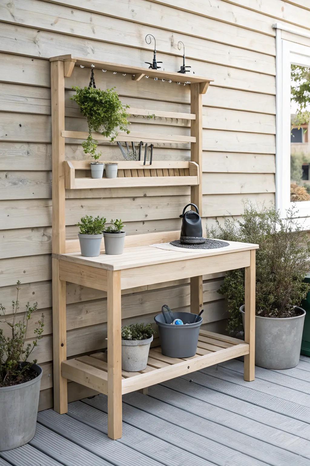 Transform your gardening space with a stylish slatted wall for ultimate organization and elegance.