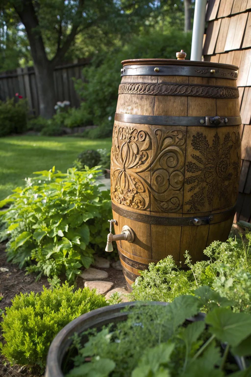 Elevate your garden's sustainability with a beautifully crafted rainwater collection system.