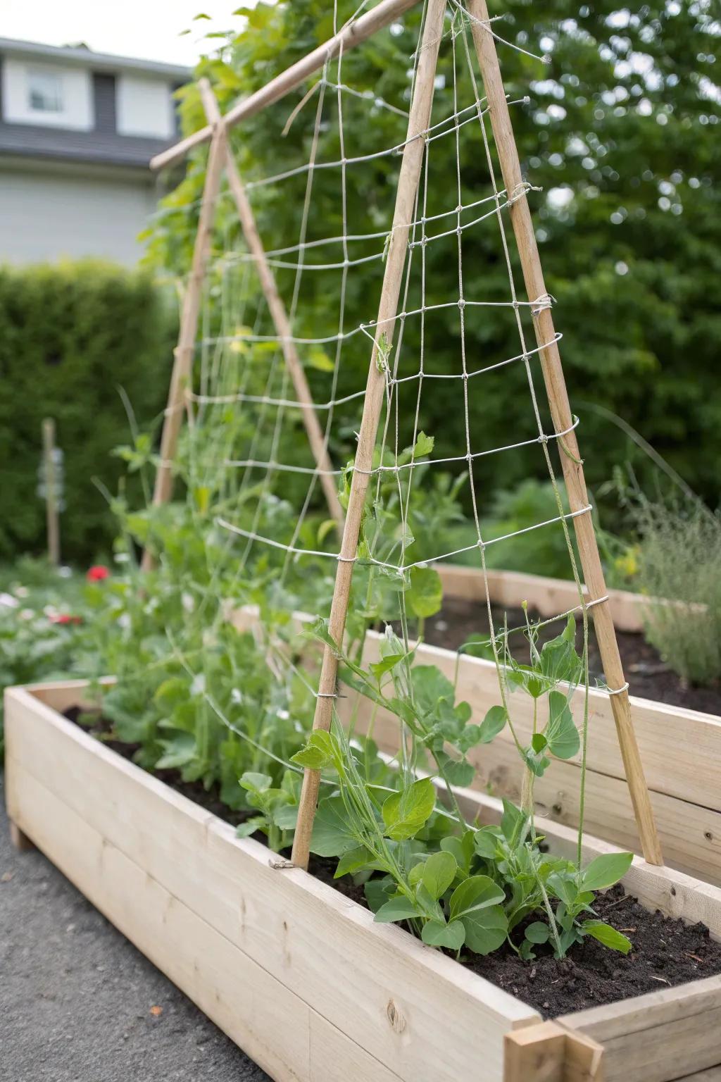 Elevate your garden's elegance with a minimalist floating string trellis, where simplicity meets natural beauty.