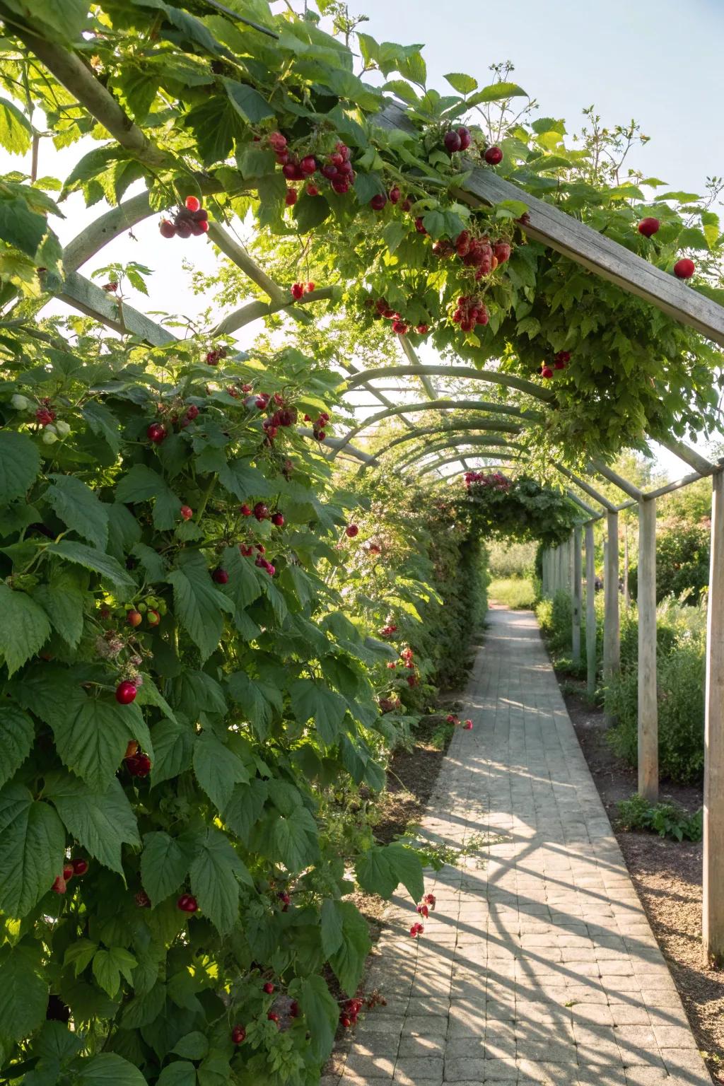 A T-frame trellis is perfect for supporting lateral raspberry growth.