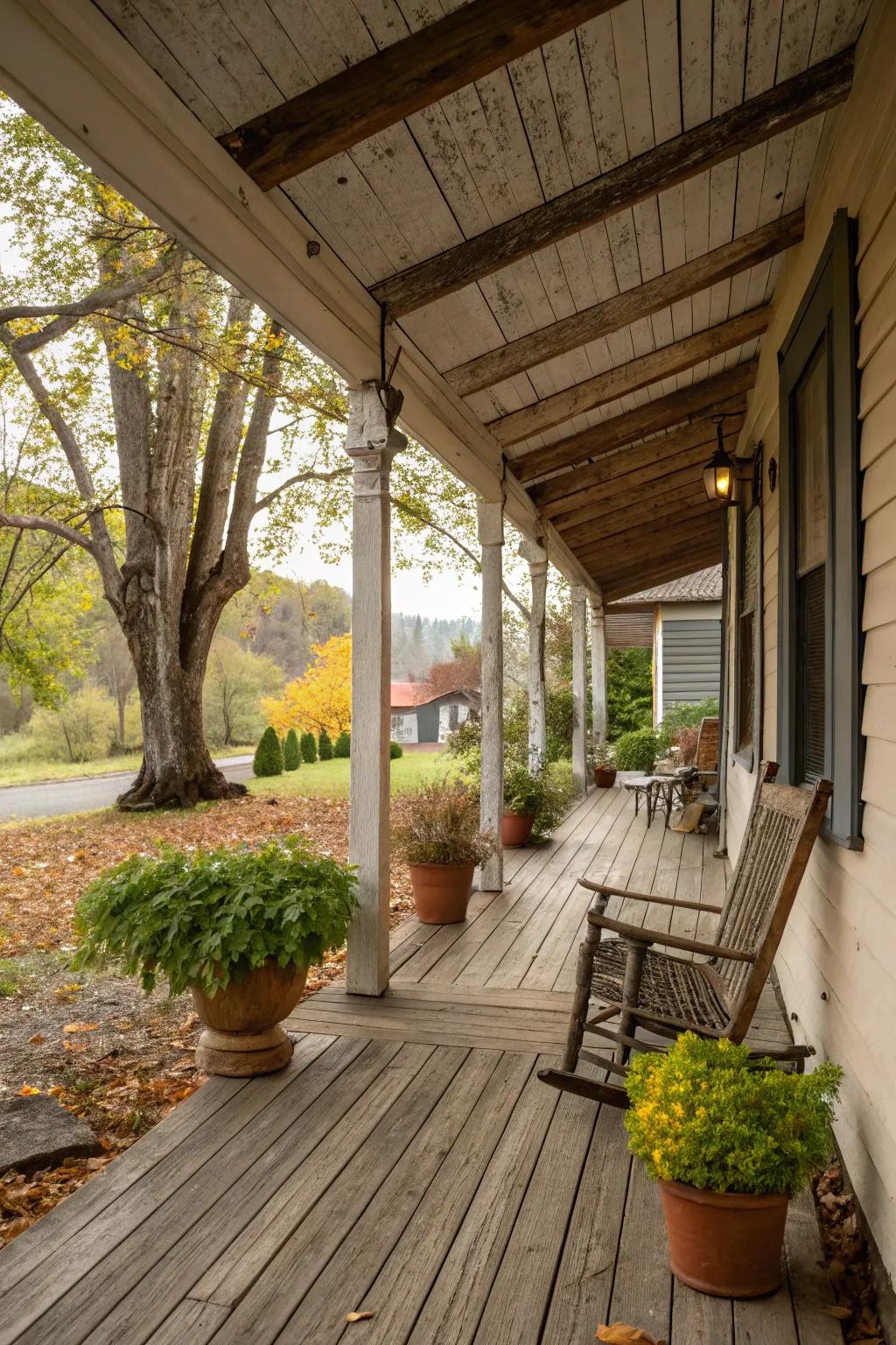 A covered porch provides shelter and cozy ambiance year-round.