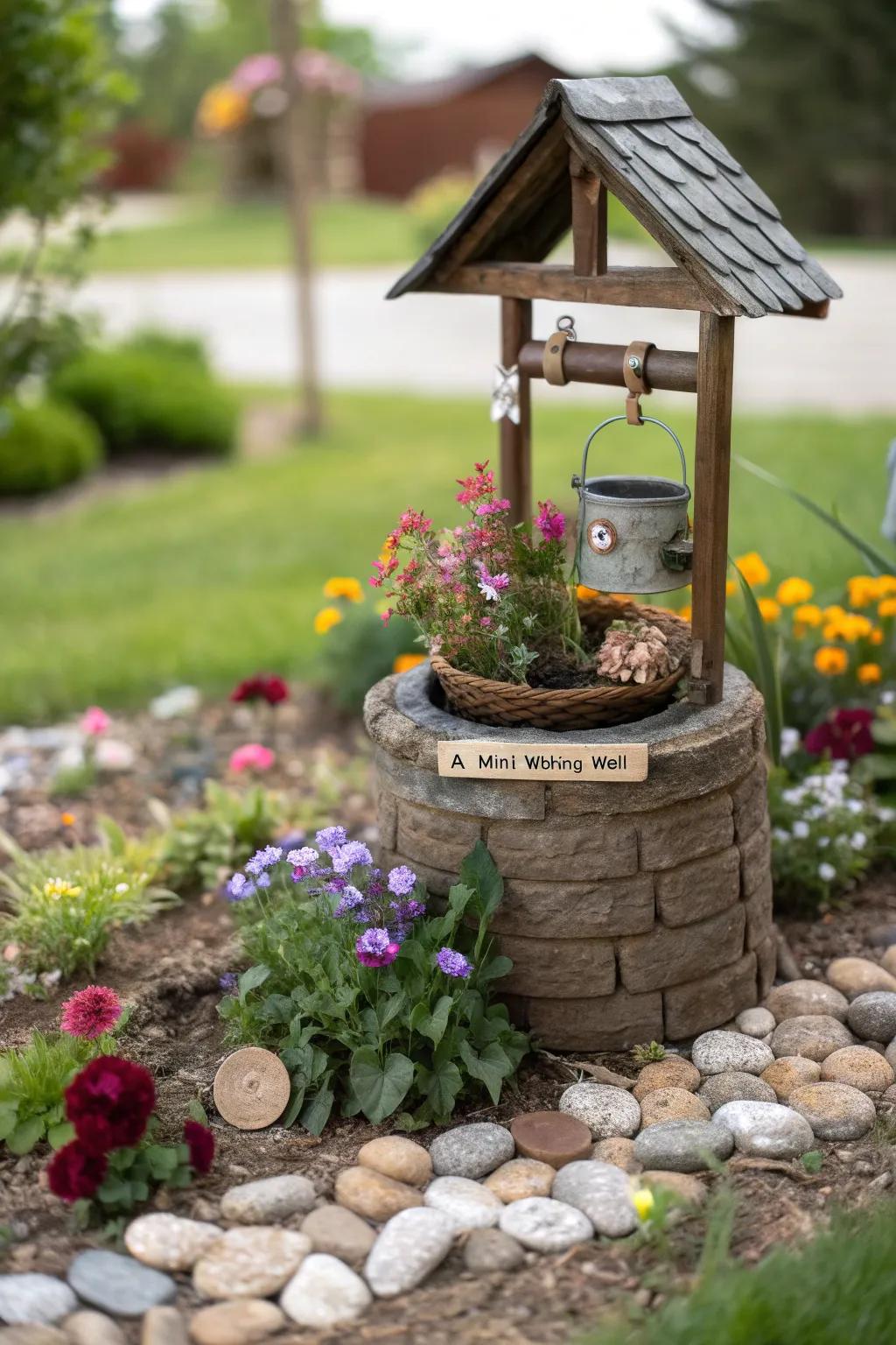 A mini wishing well adds whimsy and charm to your garden.
