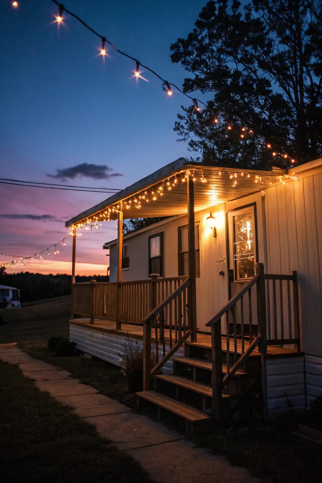 Soft lighting transforms your veranda into a serene nightly getaway.