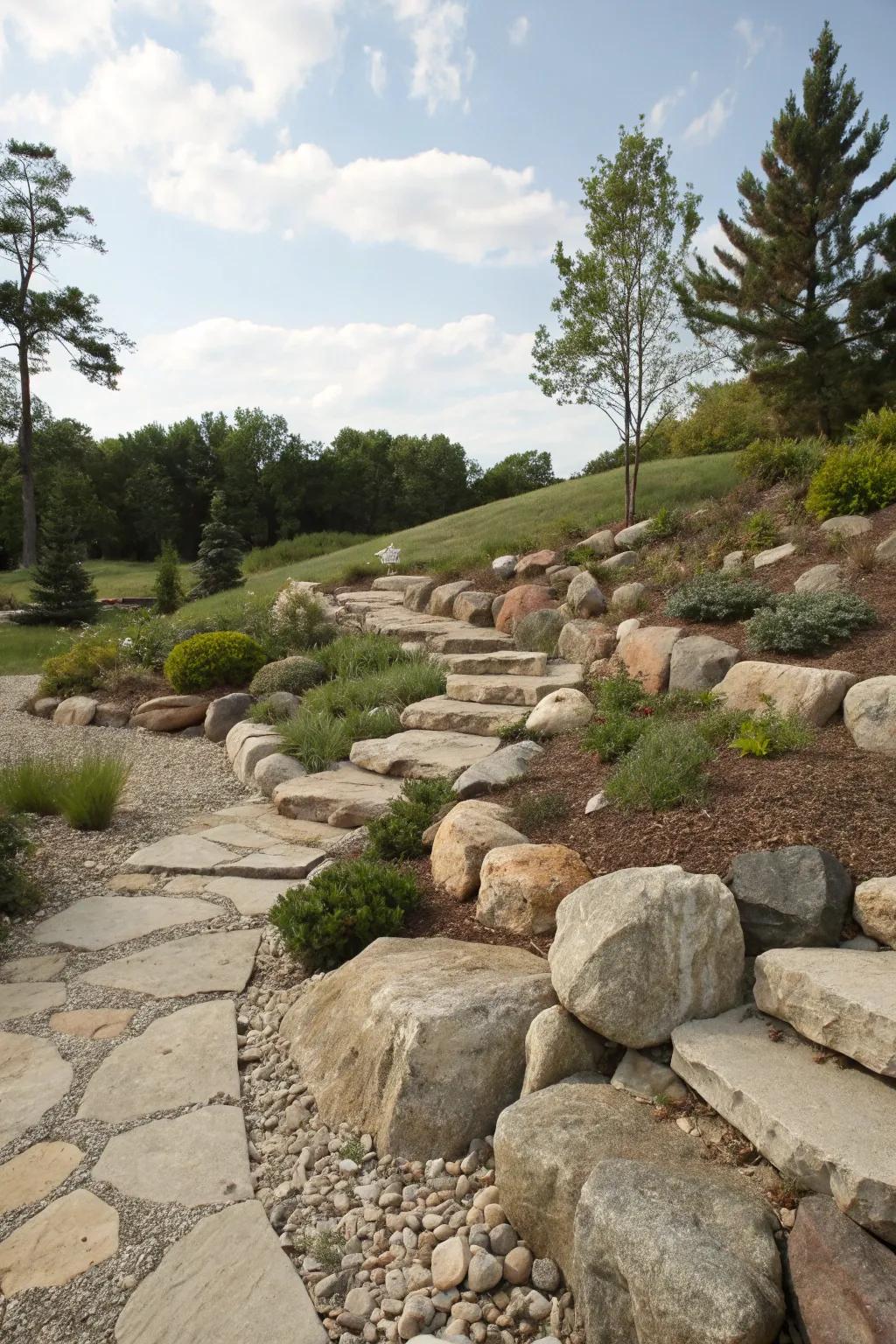 Naturalistic design mimics the beauty of a natural hillside.