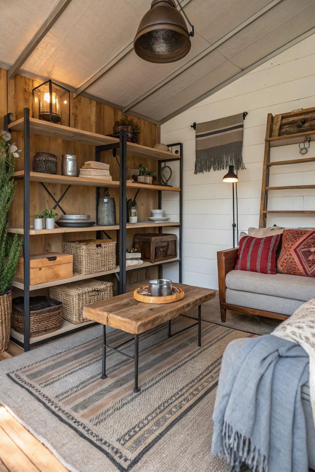 A mix of textures and patterns adds dimension and interest.