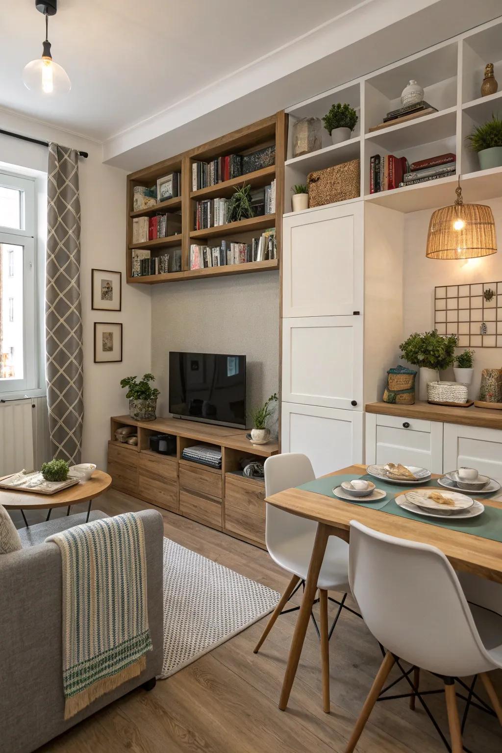 Ingenious stowage solutions keeping the space organized.