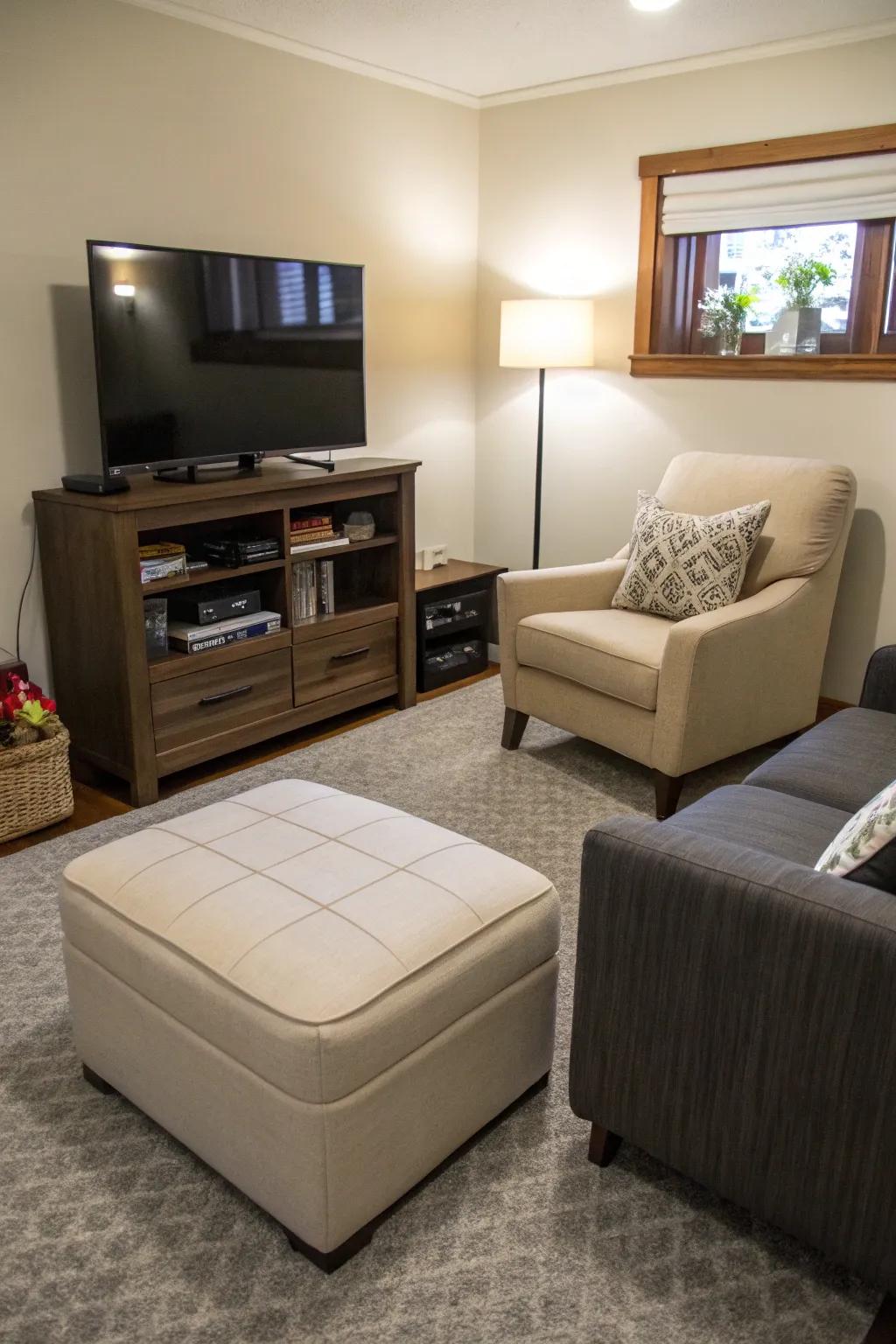 Multi-use furniture offers practical solutions for small living spaces.