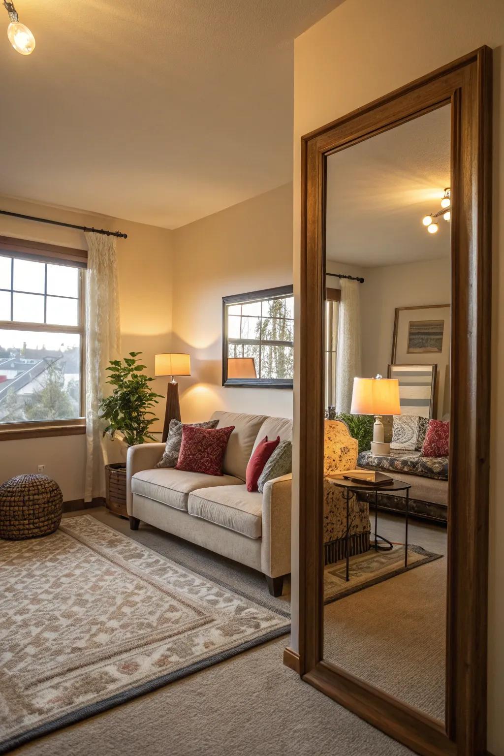 Reflectors conjure the illusion of an expanded area.