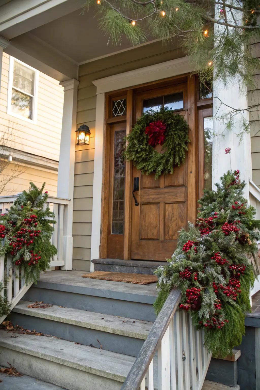 A seasonal wreath imparts a hospitable touch to your doorway.