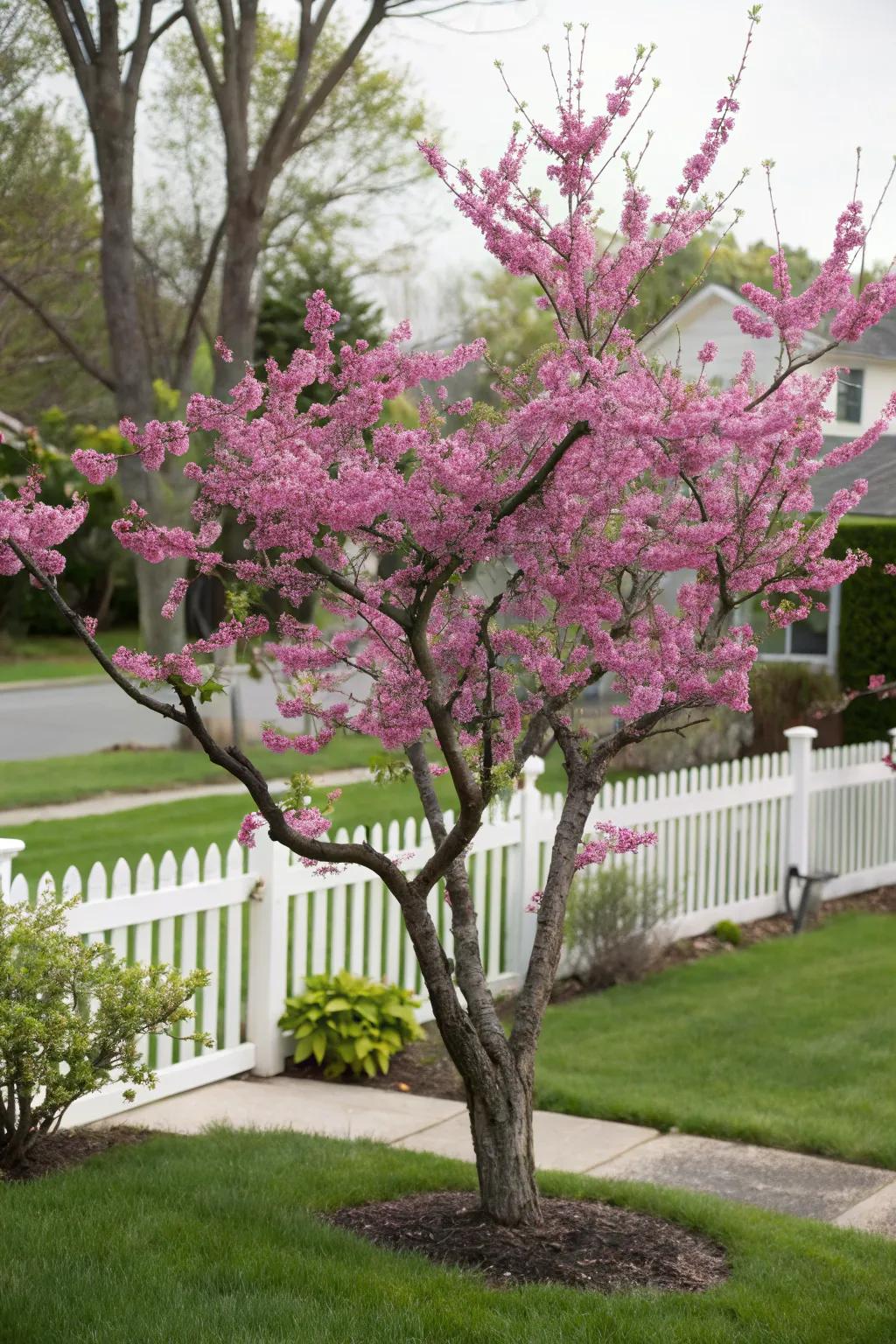 A Cercis canadensis displaying its vibrant spring blossoms.