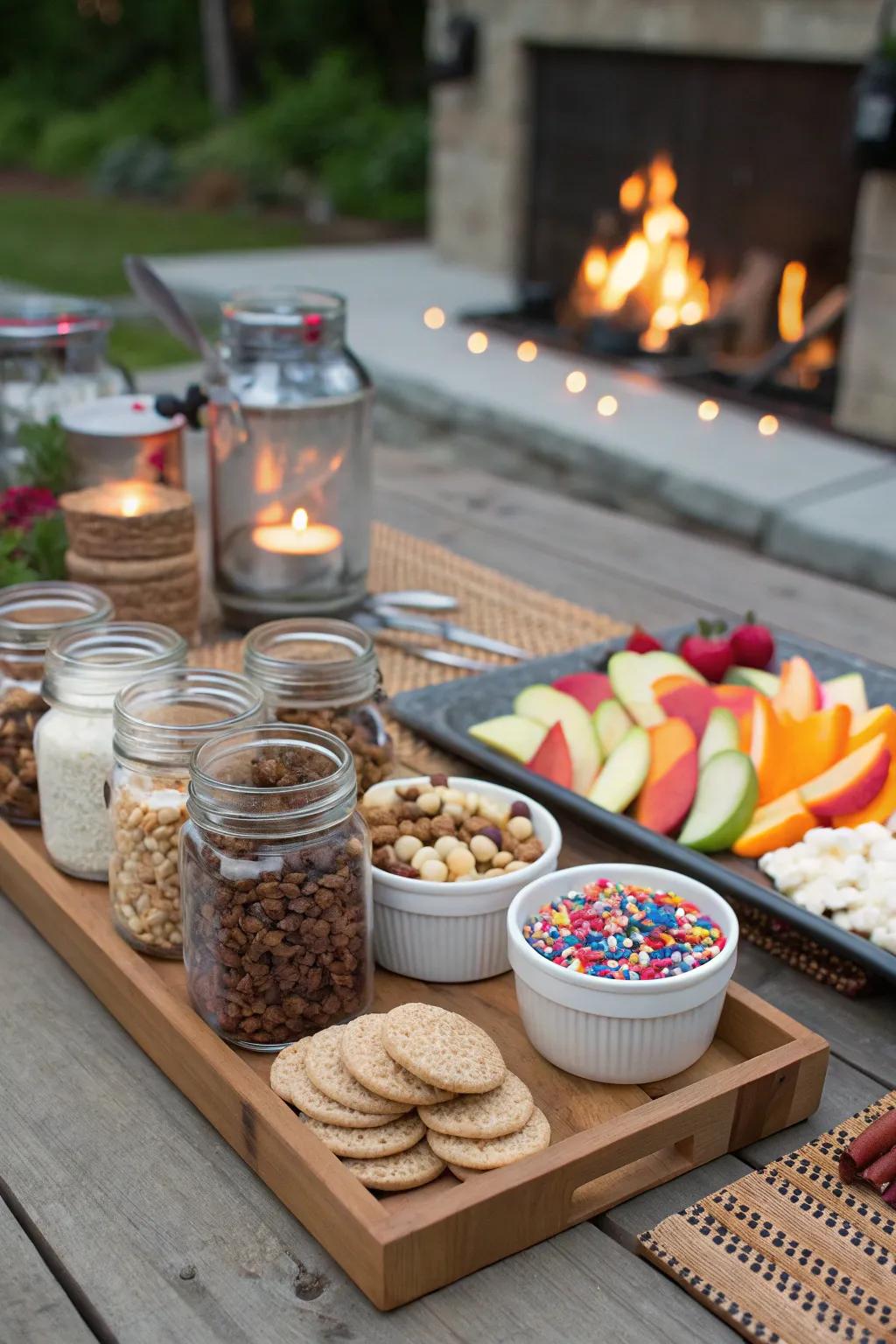 An interactive topping area adds enjoyment and variety to your s'mores station.