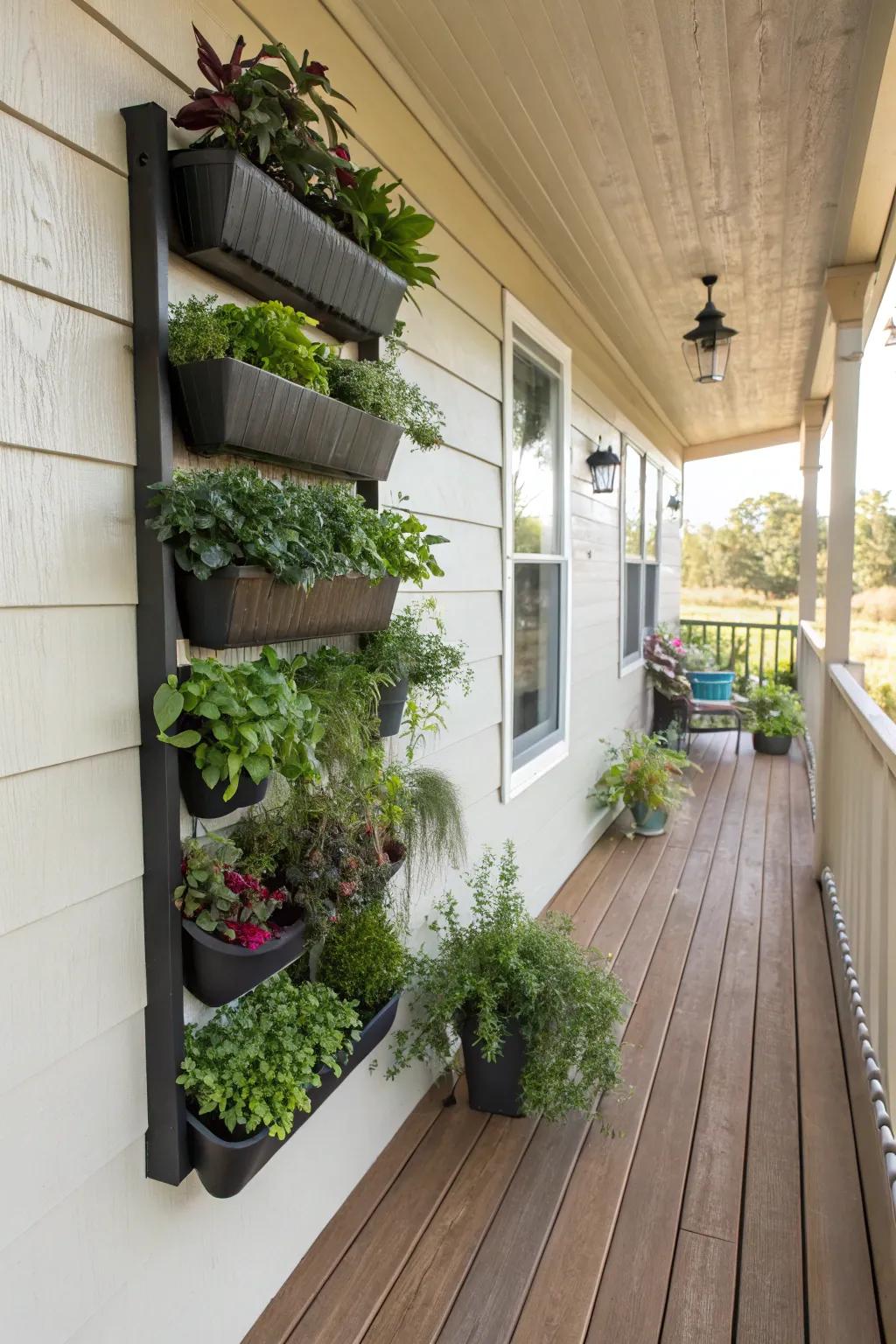 A vertical garden amplifies greenery and adds visual interest.