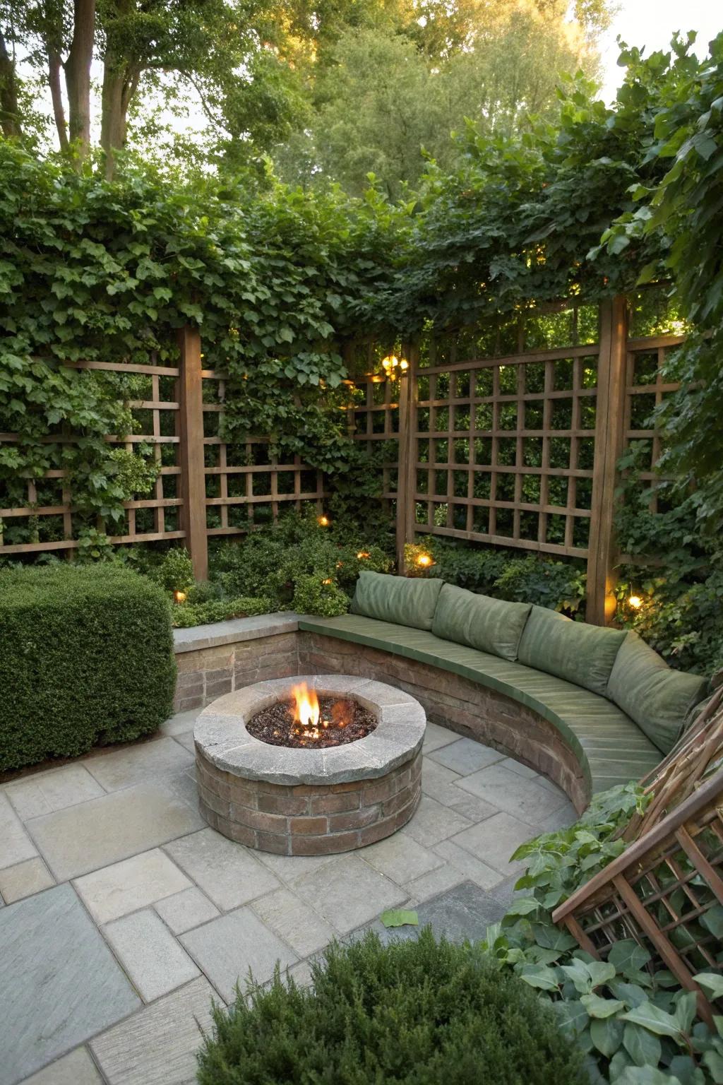 A personal hideaway with a below-ground fire pit.