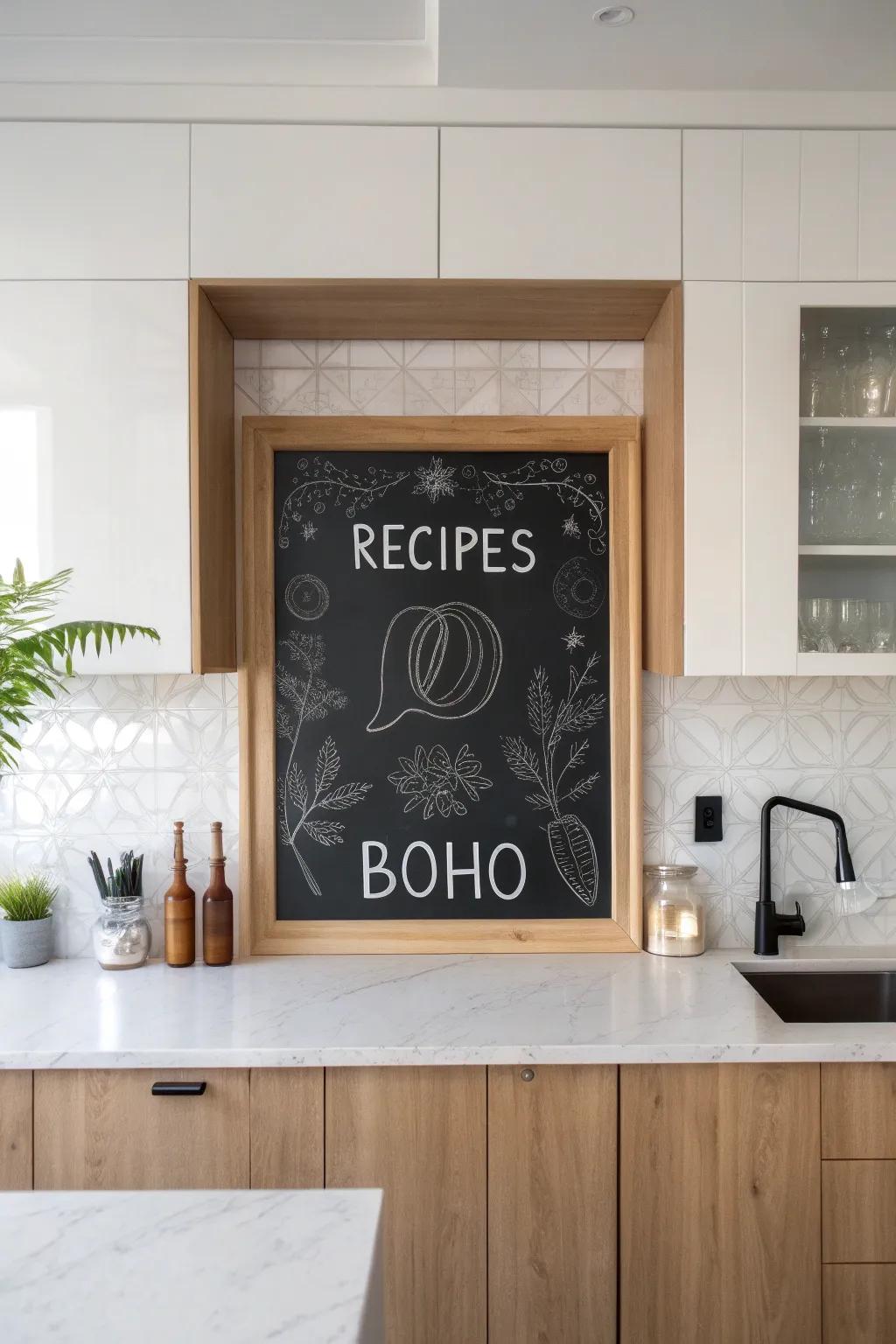 Transform your kitchen with a chic chalkboard backsplash – perfect for notes, doodles, and a touch of Scandinavian elegance.