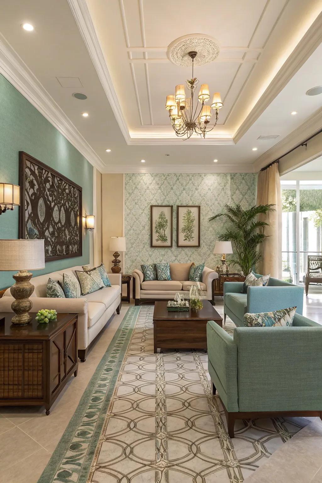 The unified appearance of the space is enhanced by coordinated decor.