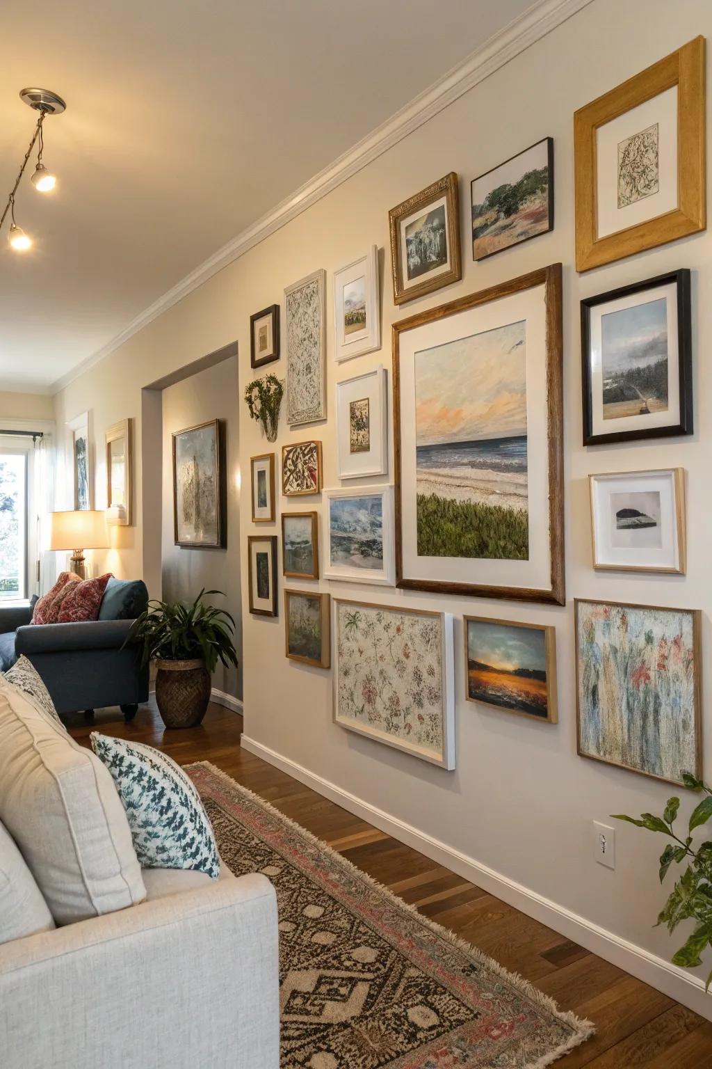 Artful pieces adding character to the living room.