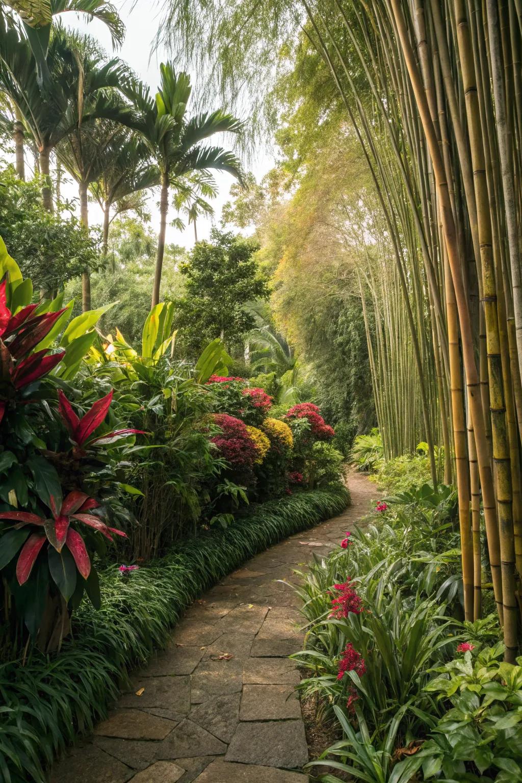 Tall flora fostering a secluded, personal tropical garden oasis.