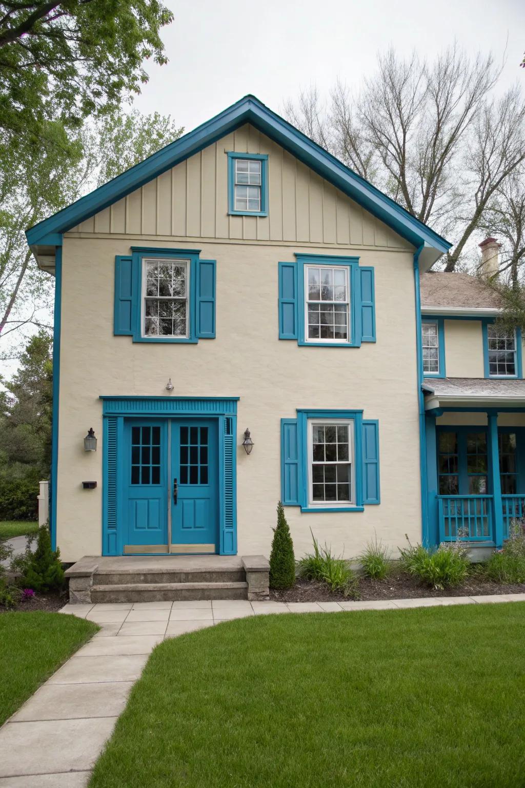 A home with contrasting trim that makes architectural features stand out.