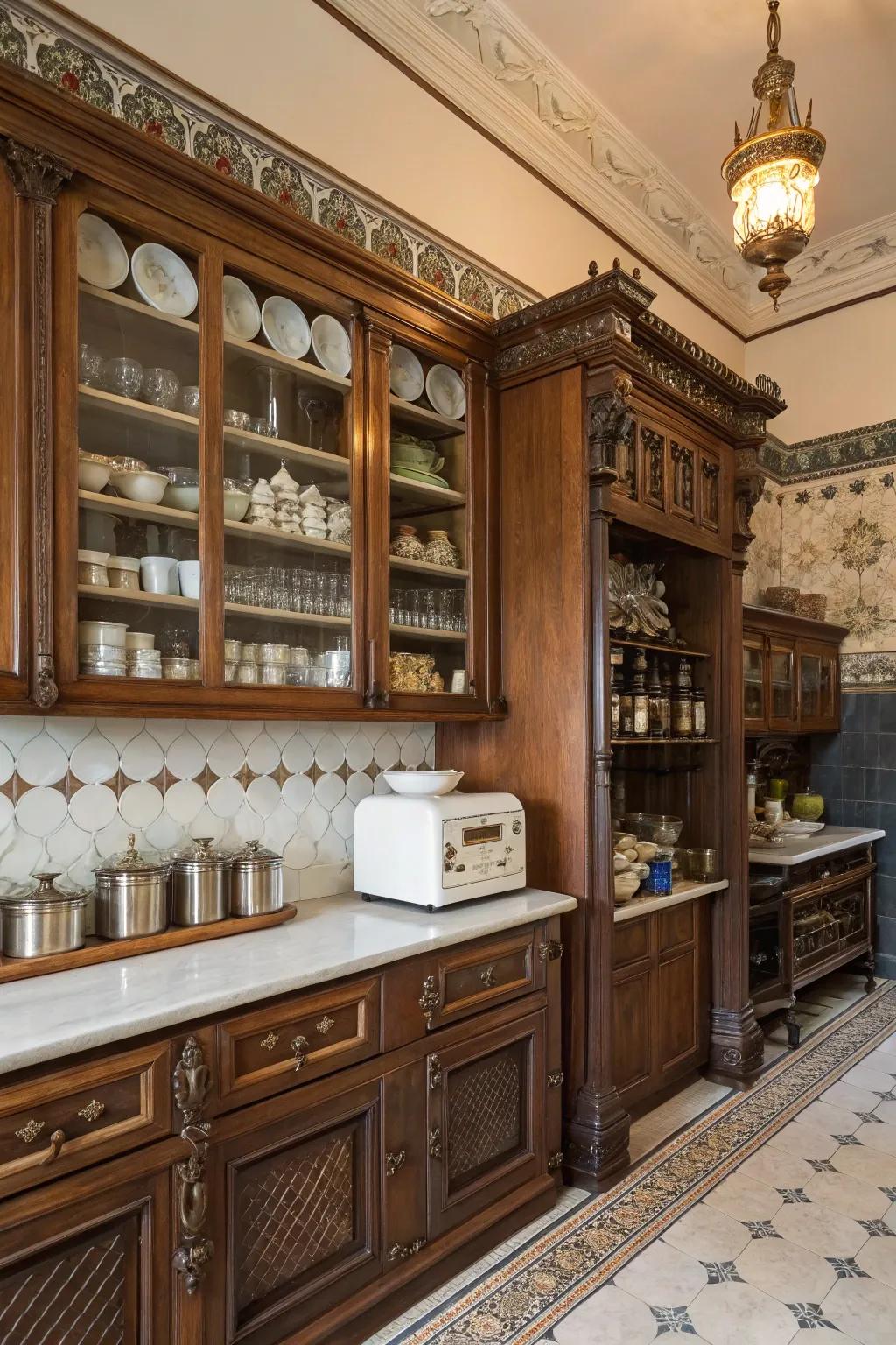 A pantry adds elegance and structure to a Victorian kitchen.