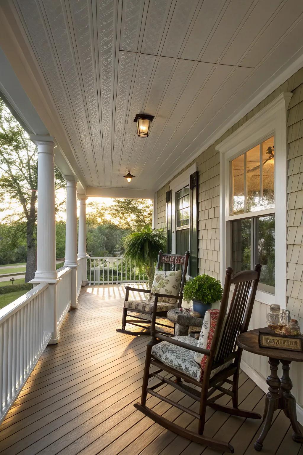 Vinyl soffit panels bring a timeless appeal to veranda ceilings.