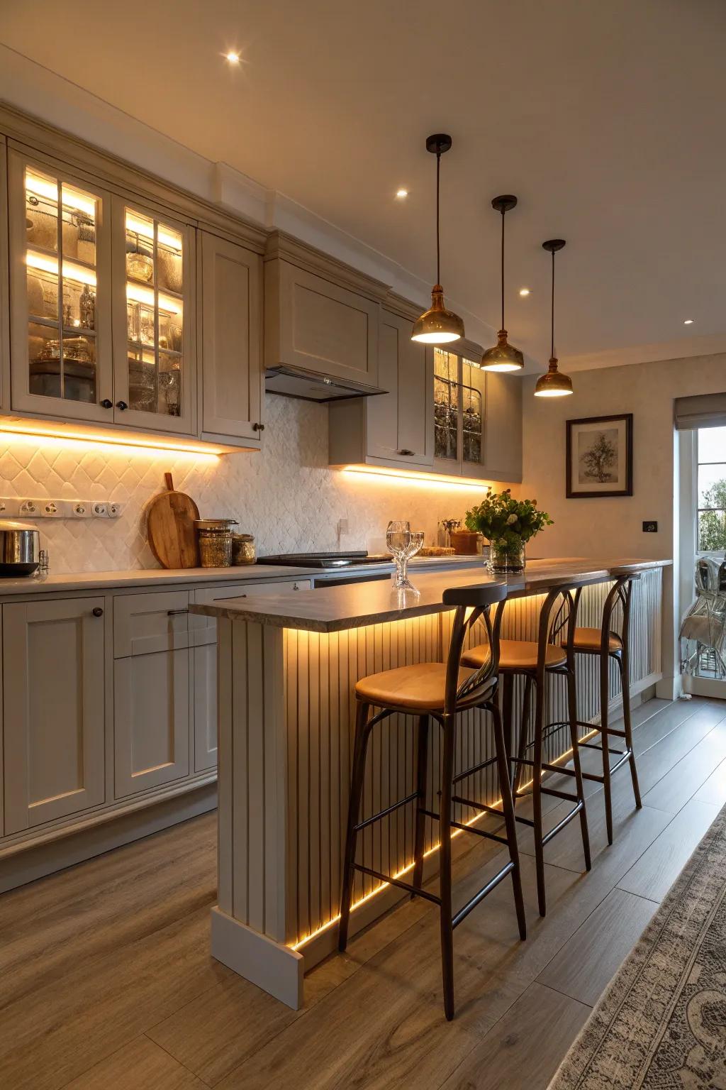 Enhance your kitchen with integrated lighting in wainscoting