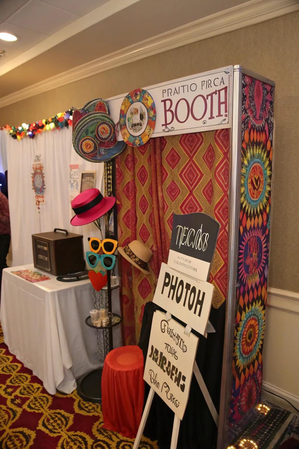 A creative photo booth adds an element of fun and memorabilia.