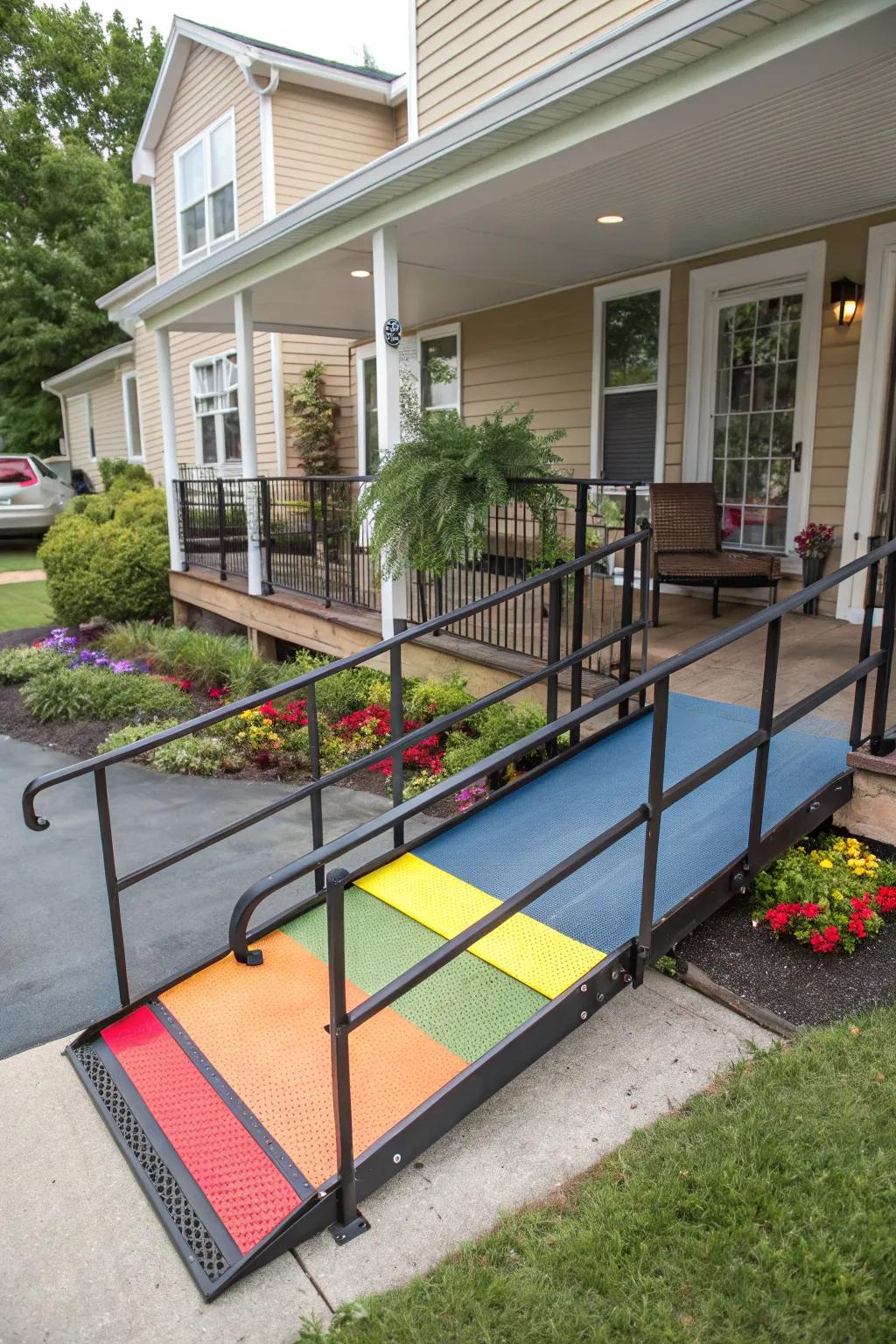 A step with vivid highlights that adds a splash of individuality to the entry.
