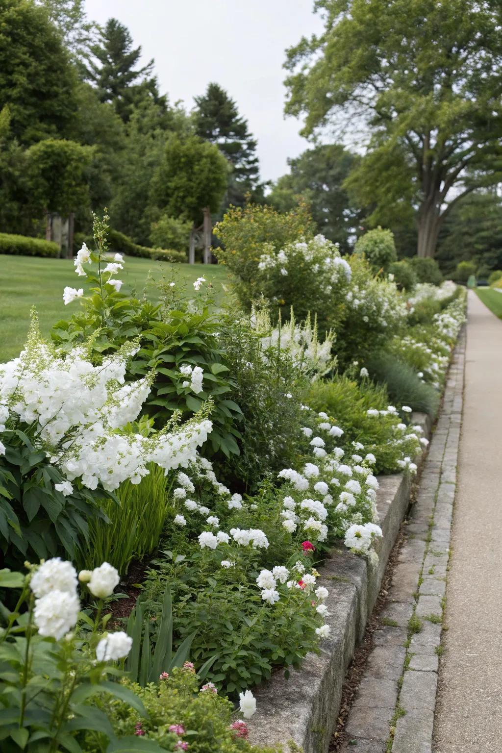 White flower borders introduce both structure and grace to the garden.