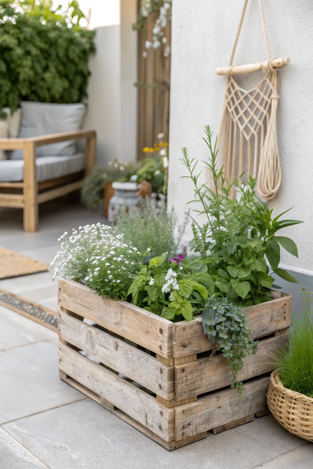 Transform your garden with the rustic charm of repurposed wooden crates, blending sustainability with Scandinavian elegance.