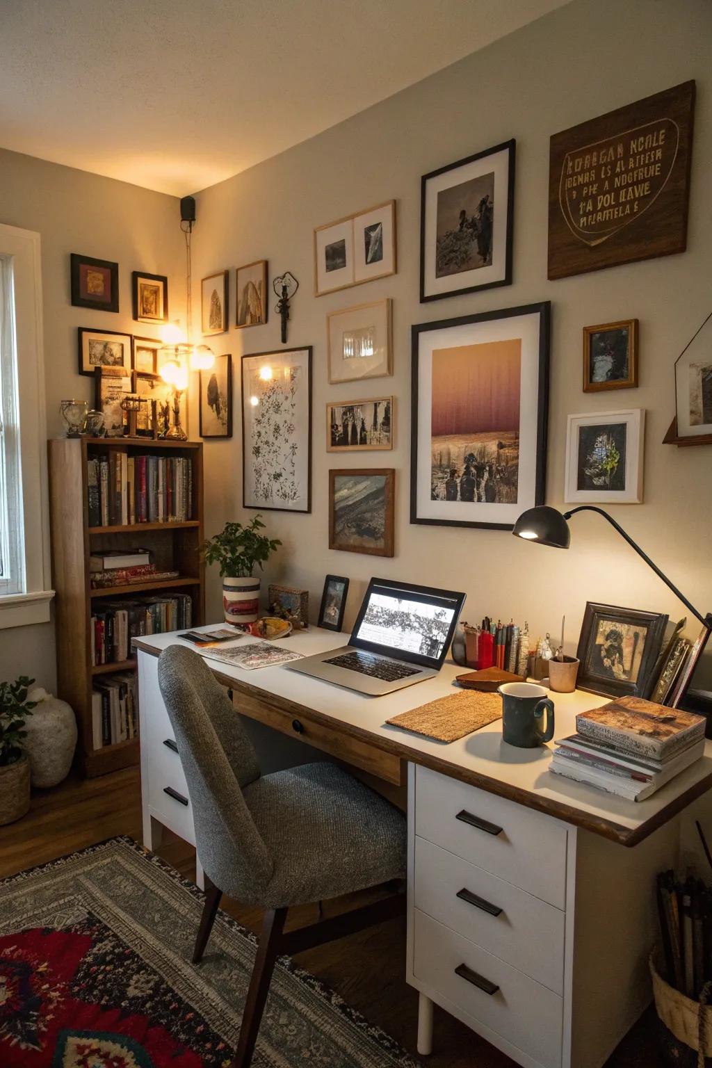 Personal decorative items bring warmth and character to your workspace.