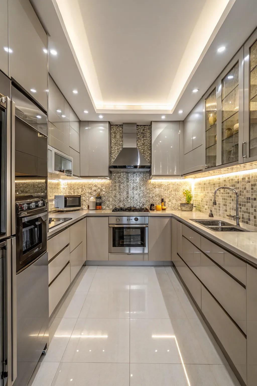 Reflective surfaces optimize light and perception of space.