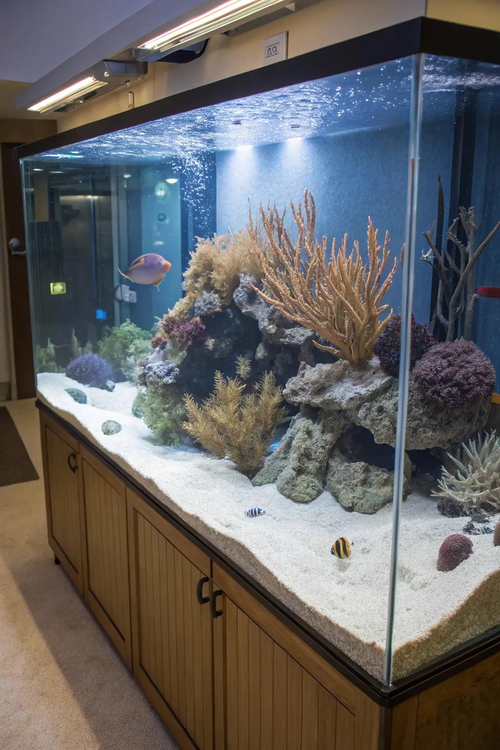 A serene seascape aquarium that brings the calming ocean vibe indoors.