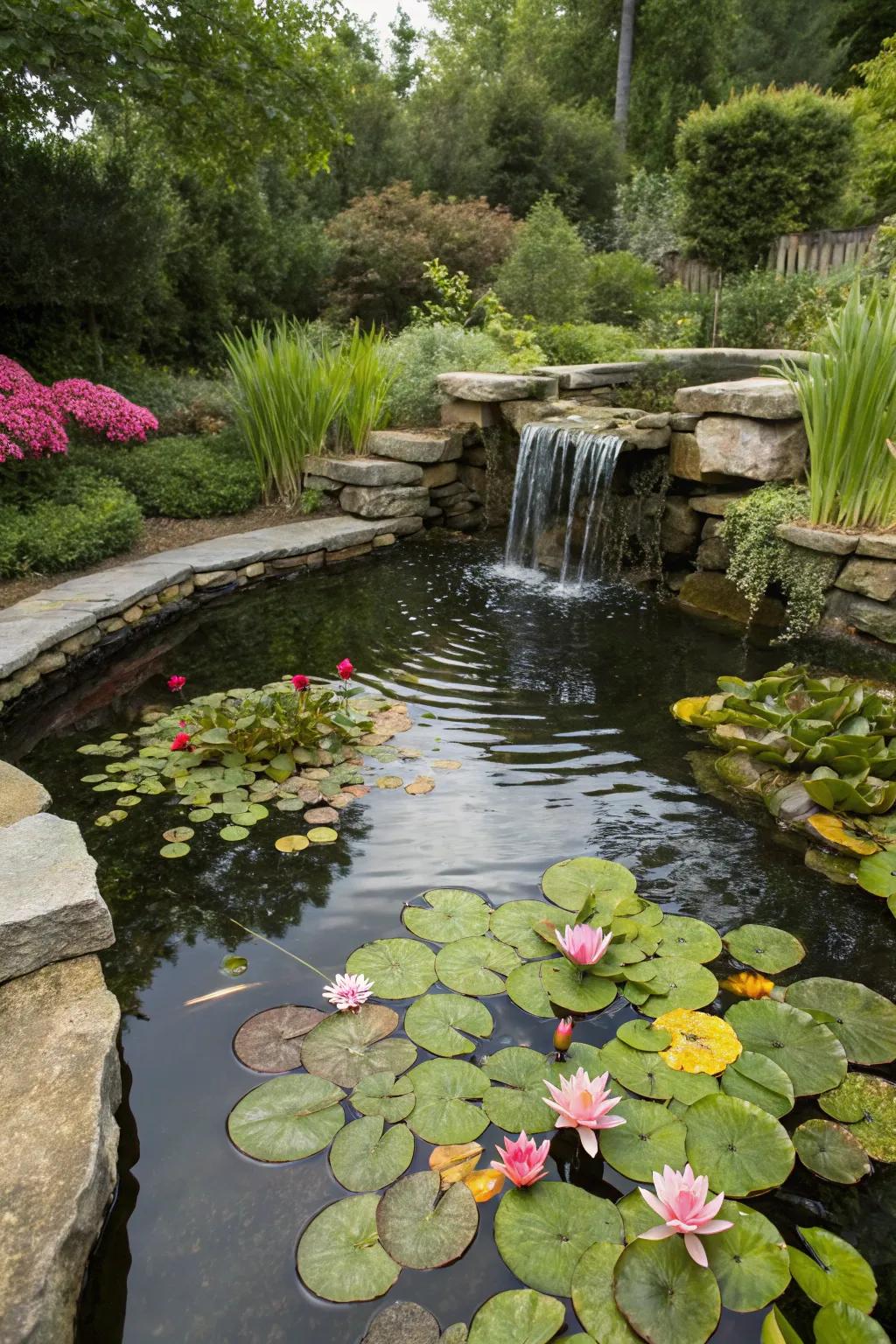 Vibrant aquatic plants bring life to this above-ground pond.
