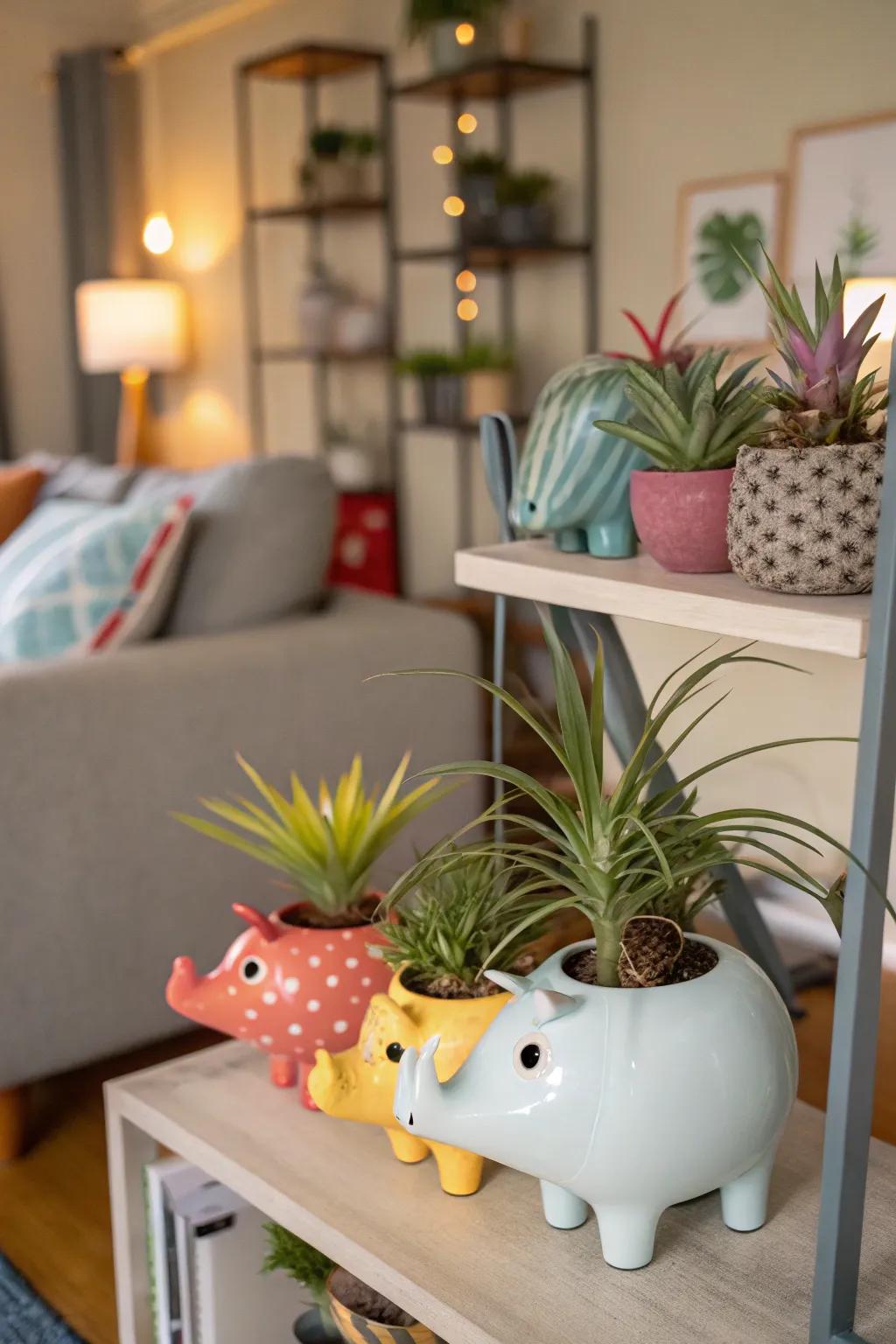 Whimsical animal-themed air plant planters.