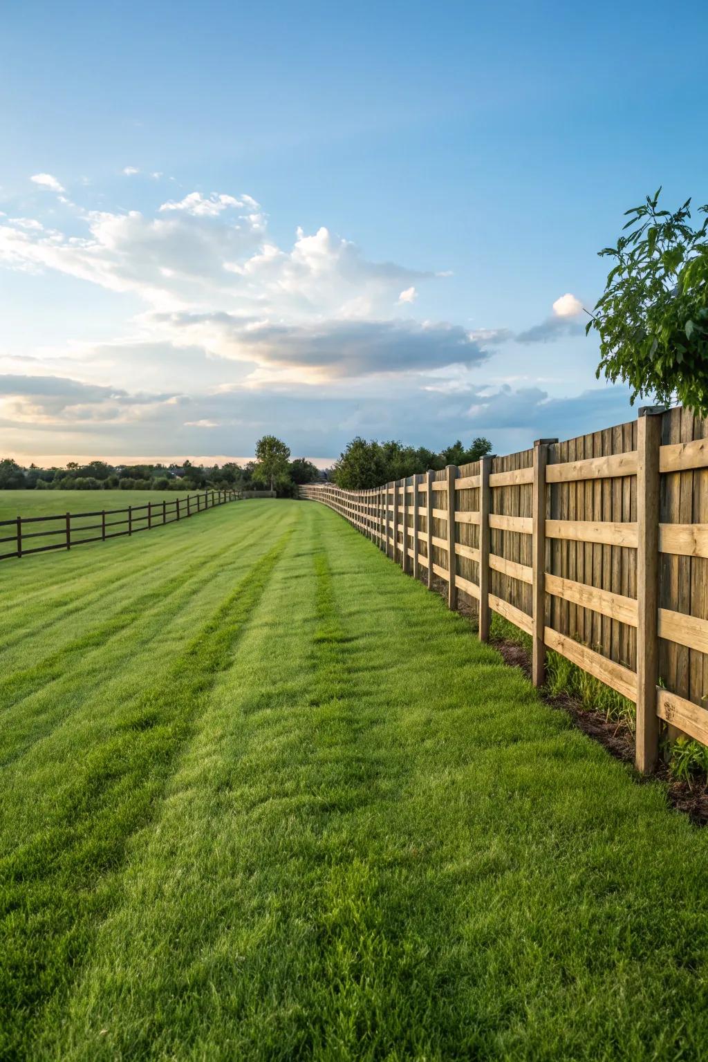A green lawn is a traditional complement to any fence.