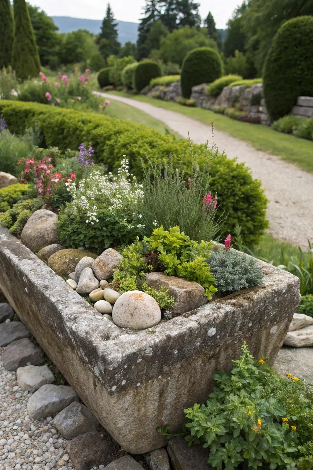 A miniature alpine landscape in a charming basin.