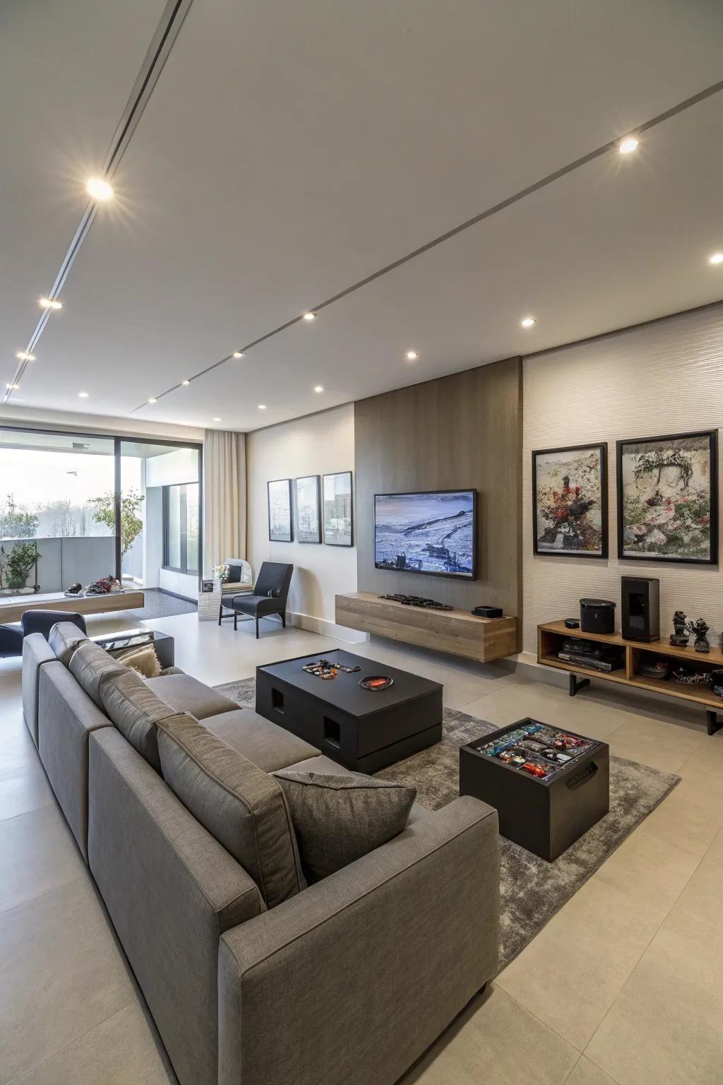 Modern styling cues fashion a tidy and organized gaming space.