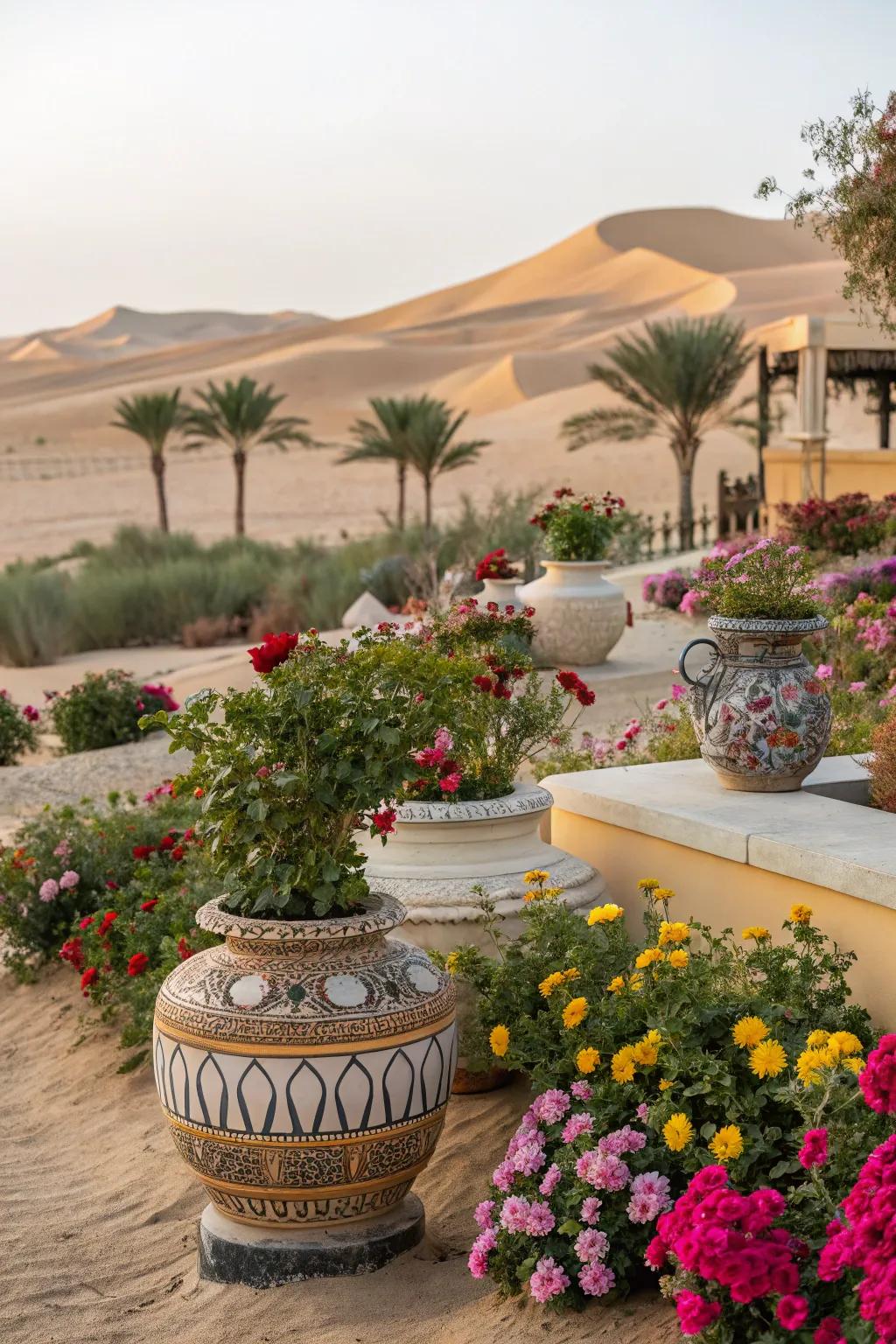 Colorful accents giving the garden vibrancy.