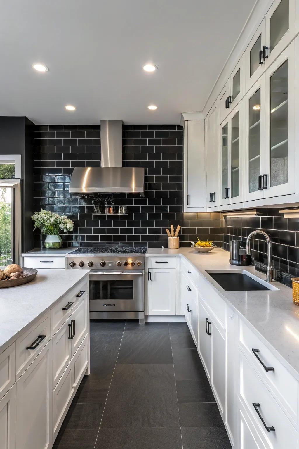 Dull onyx pieces provide a striking and sophisticated aesthetic.