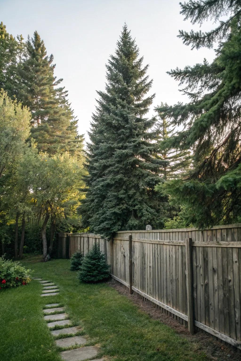 Tall trees create privacy and a lush backdrop.