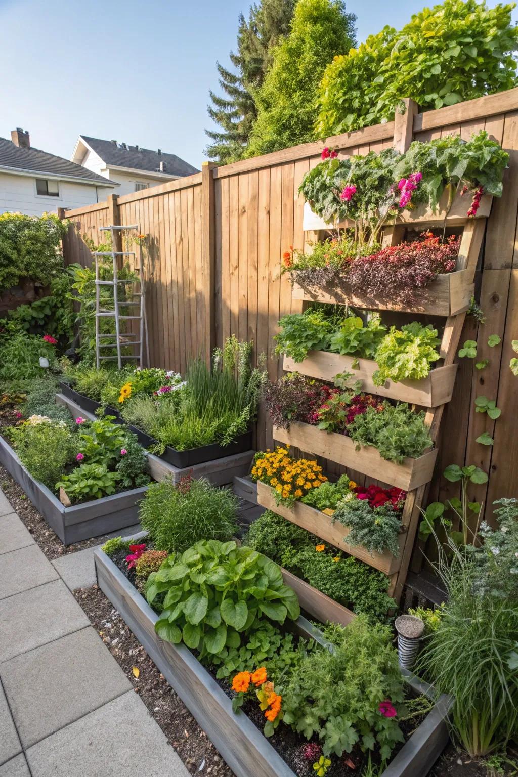 A flourishing vertical garden providing privacy and efficient use of space.